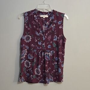 LOFT Floral Ruffle Mixed Media Sleeveless Top Size XS